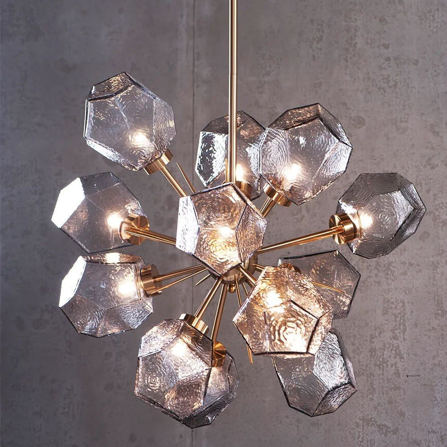 Honeycomb Smoke Crystal and Brass Cluster Chandelier
