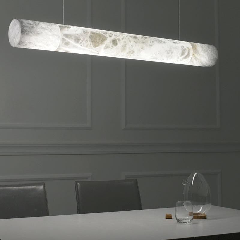 Horizontal Alabaster Cylinder and Brass Linear Chandelier