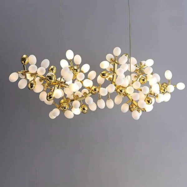Horizontal Branch Chandelier with Milky Glass Grapes