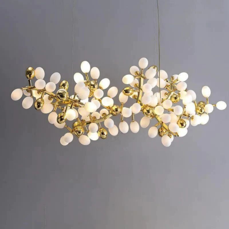 Horizontal Branch Chandelier with Milky Glass Grapes