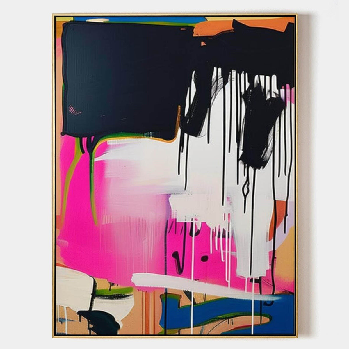 Hot Pink and Black Drip Abstract