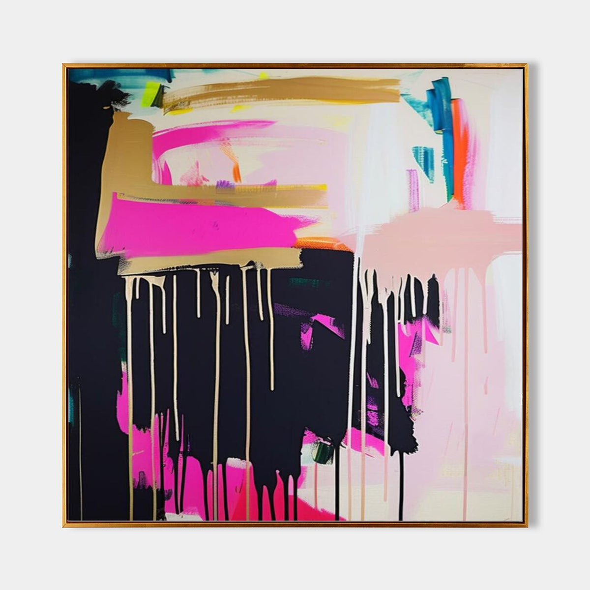 Hot Pink and Gold Drip Abstract