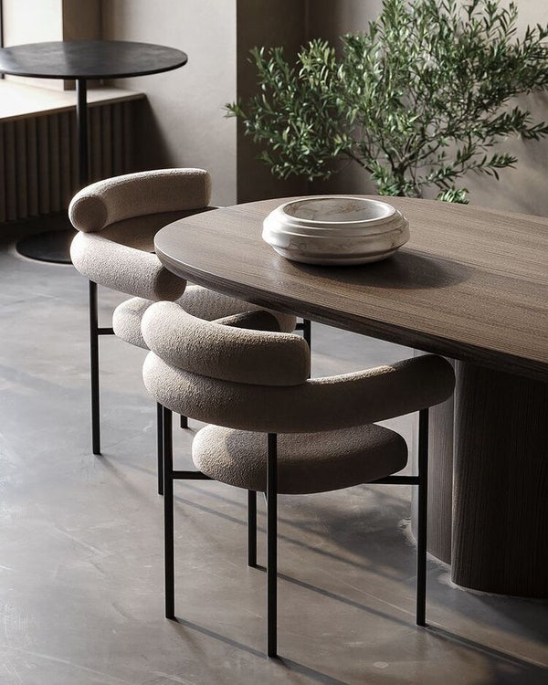 Silla de comedor Bouclé contemporánea - Comodidad moderna - Aluminio Premium + Bouclé Premium