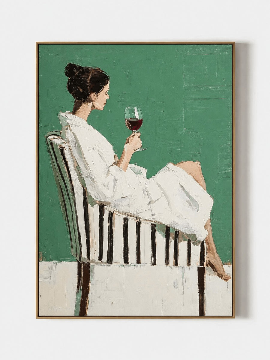 Impasto Figurative Wall Art, Emerald Wine Reflection