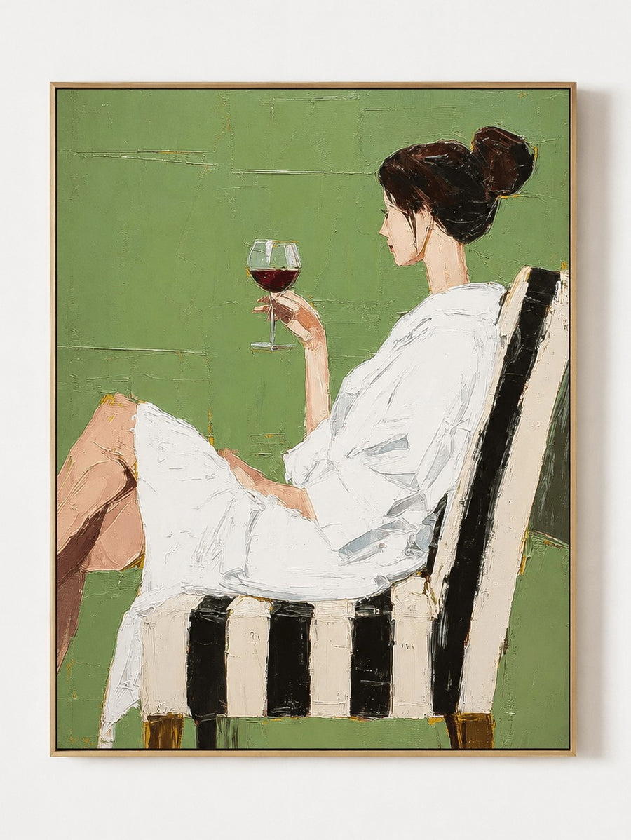 Impasto Figurative Wall Art, Sage Green Wine Reverie
