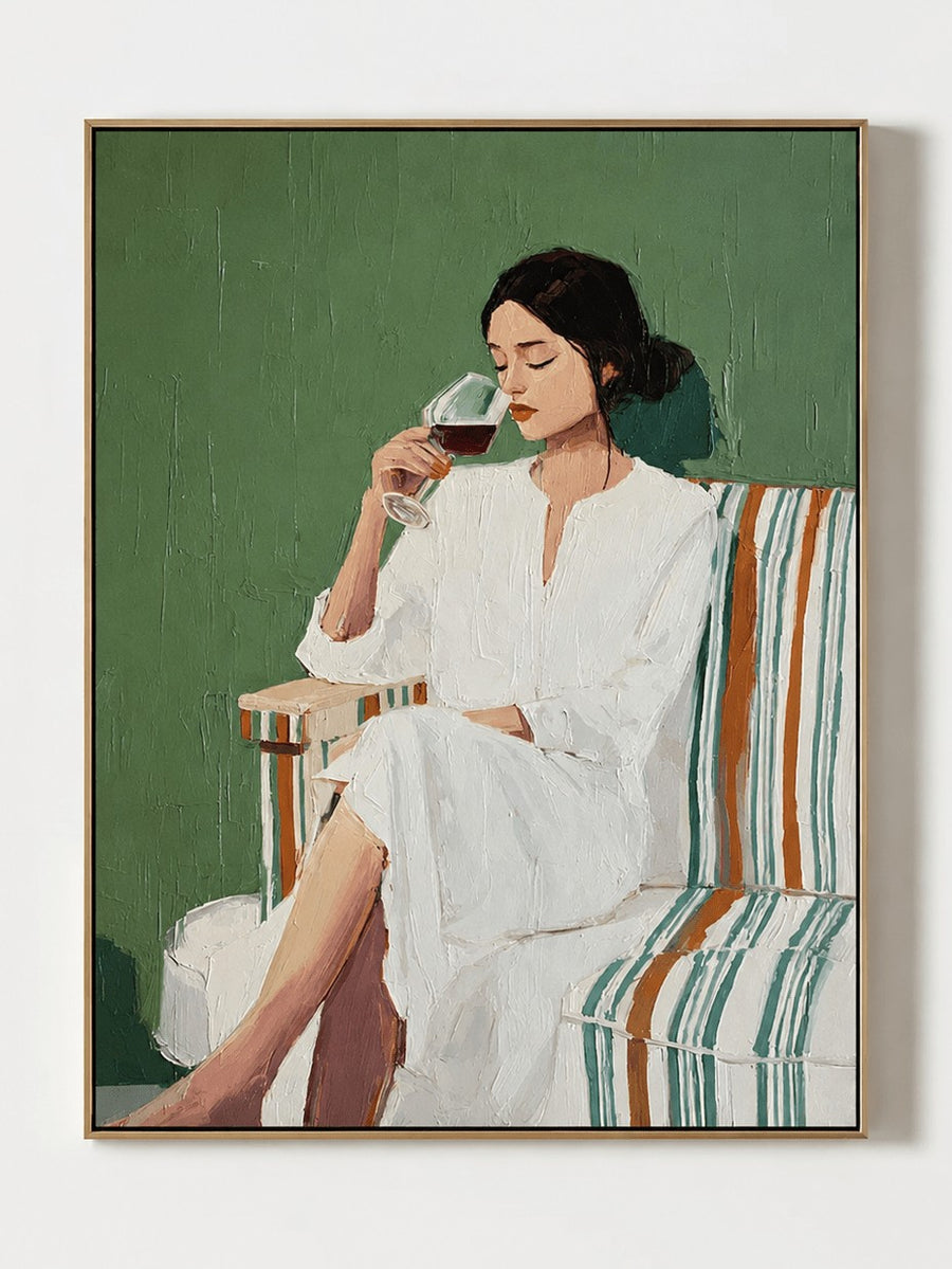 Impasto Figurative Wall Art, Sage Green Wine Ritual