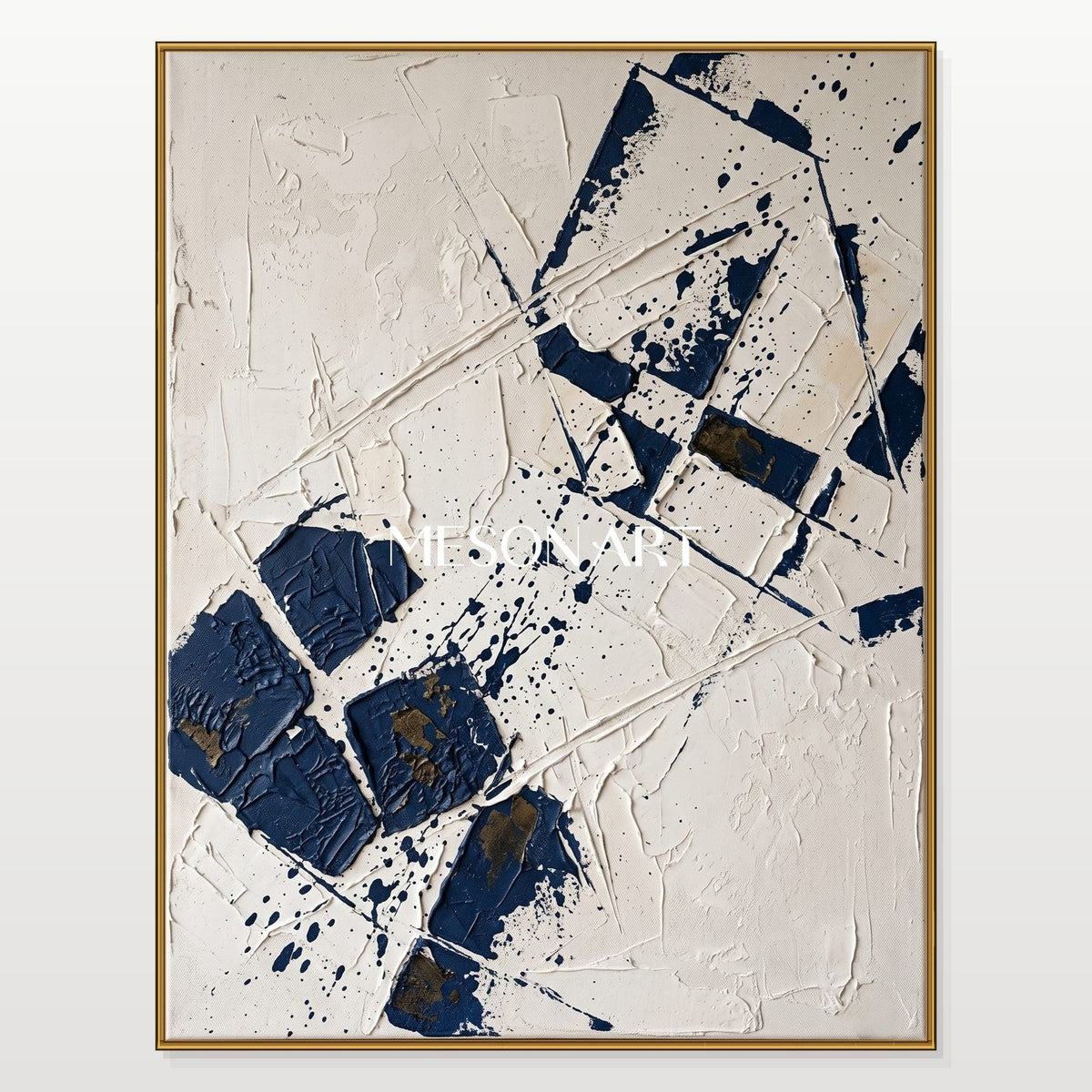 Indigo Blocks on Textured Ivory