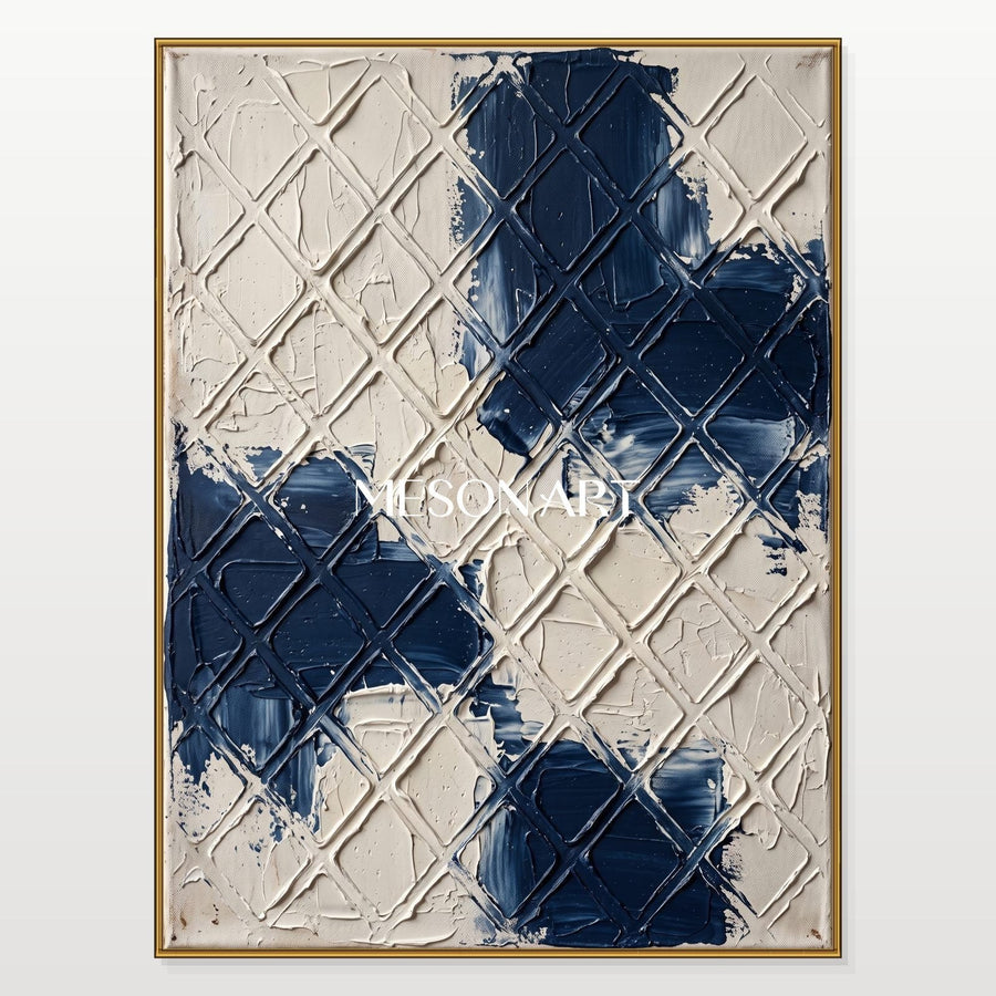 Indigo Lattice in Raised Cream