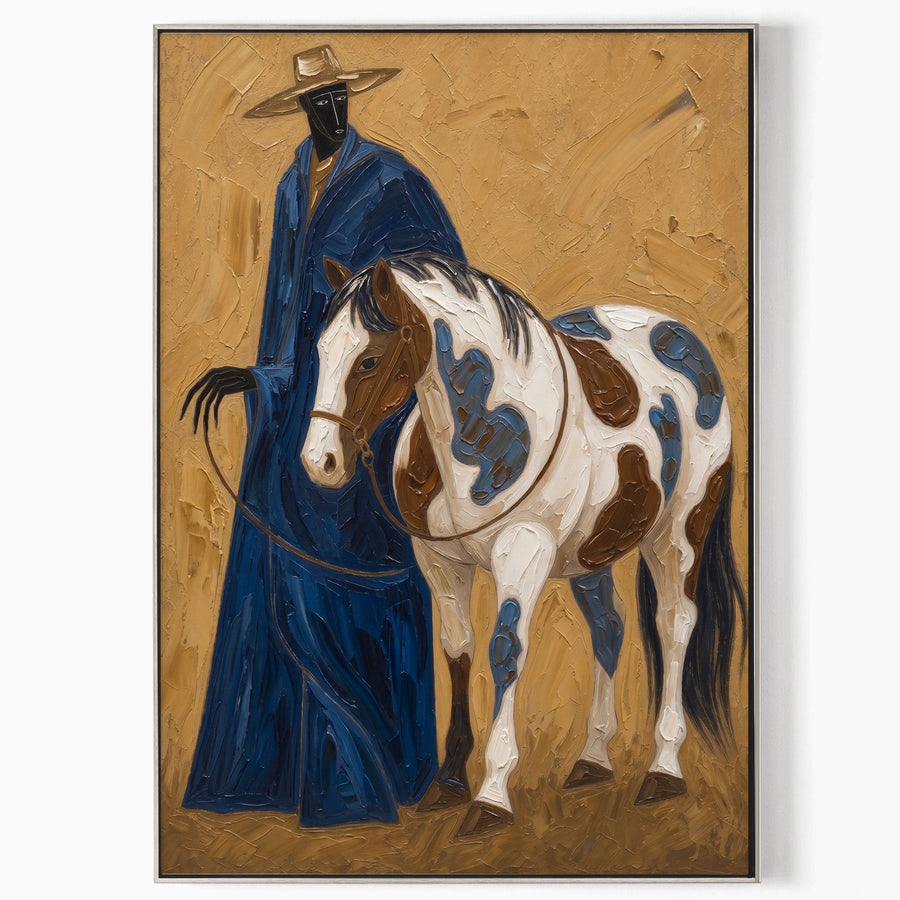 Indigo Robed Rider With Paint Horse