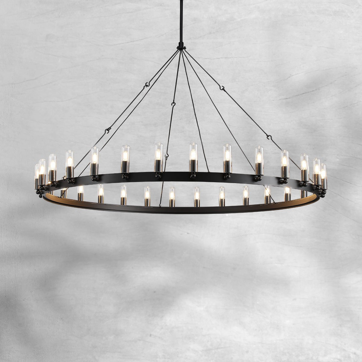 Industrial Angle Iron Ring Candelabra Chandelier