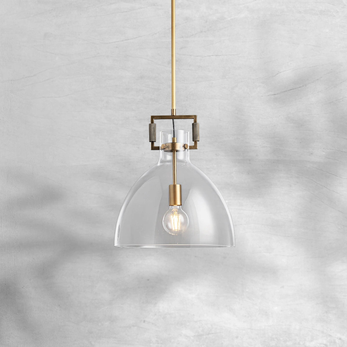 Industrial Glass Dome Pendant with Brass Yoke