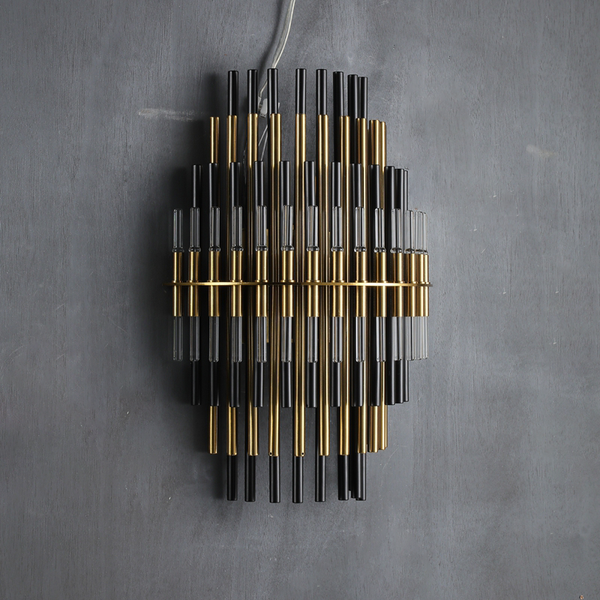 Industrial Layered Brass Tube Cluster Wall Sconce