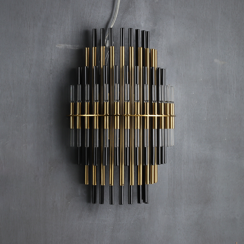 Industrial Layered Brass Tube Cluster Wall Sconce