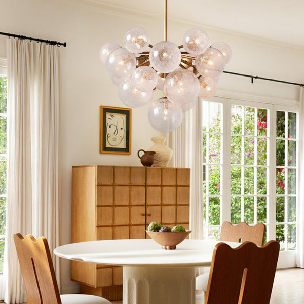 Industrial Steel Chandelier with Bubble Glass Globe Cluster