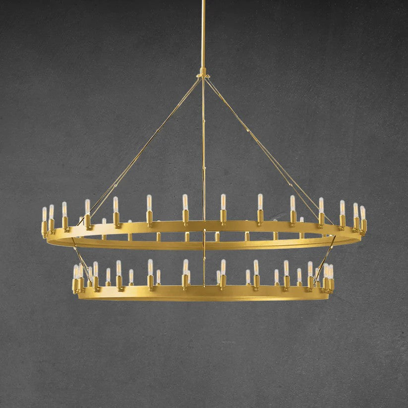 Industrial Tiered Ring Burnished Brass Iron Chandelier