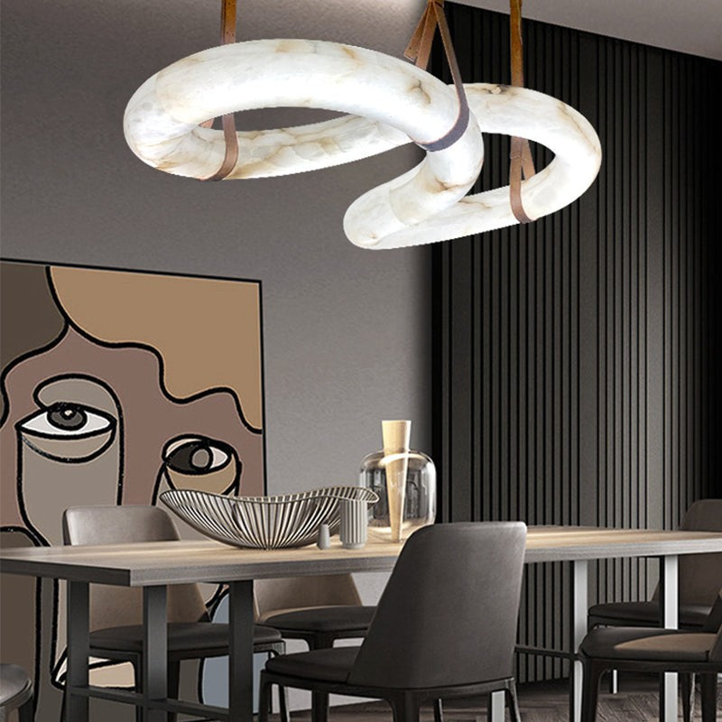 Interlocking Alabaster and Metal Ring Chandelier
