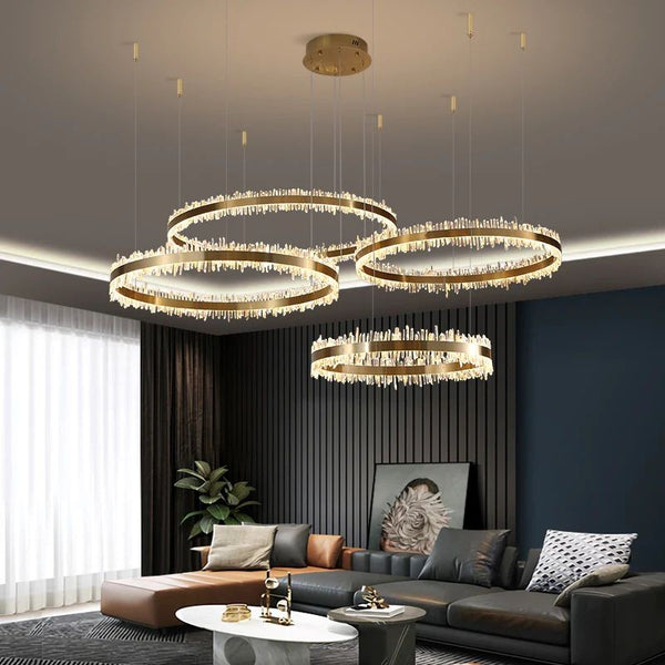 Interlocking Crystal Ring Champagne Gold Chandelier