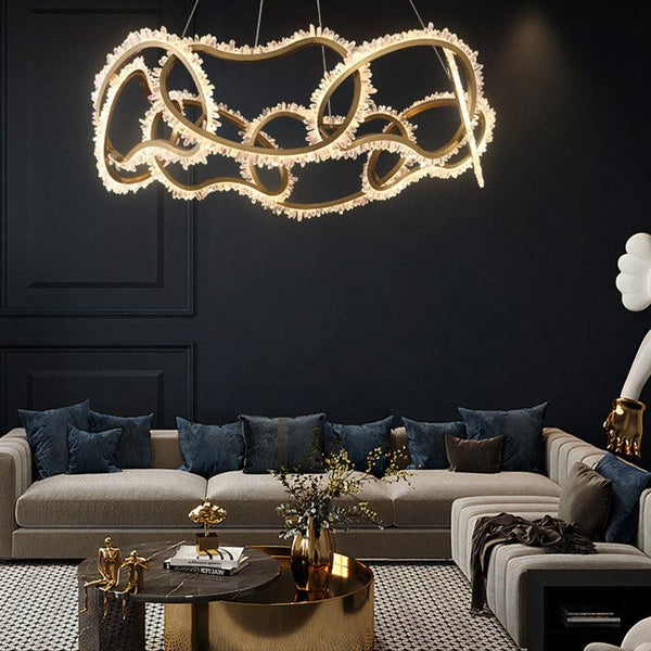 Interlocking Gold Ring and Rock Crystal Chandelier