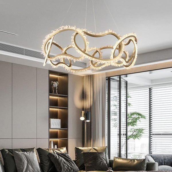 Interlocking Heart Ring Crystal Cluster Chandelier