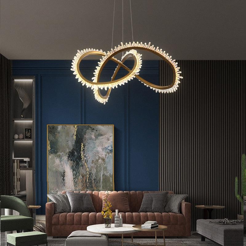 Interlocking Heart Ring Rock Crystal Gold Chandelier