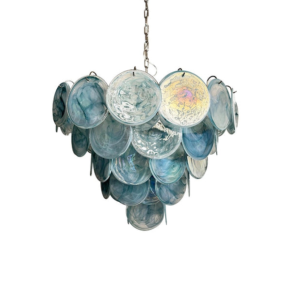 Iridescent Blue Glass Disk Cluster Chandelier
