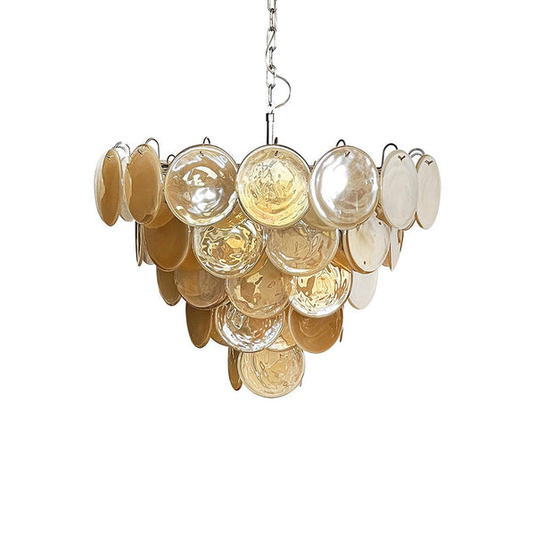 Iridescent Glass Disk Cluster Chandelier