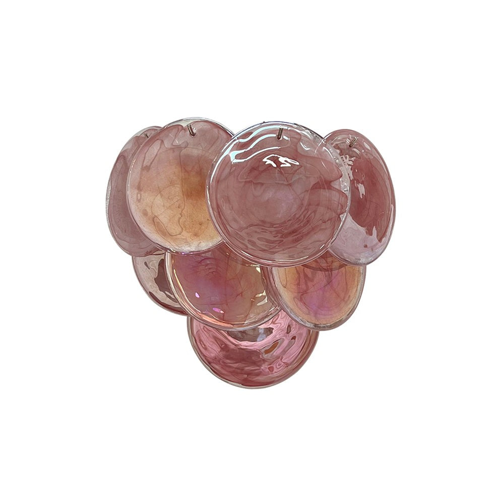 Iridescent Pink Glass Disc Cluster Wall Sconce