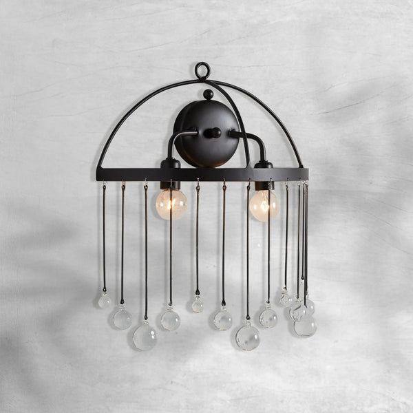 Iron Cage Wall Sconce with Crystal Drops