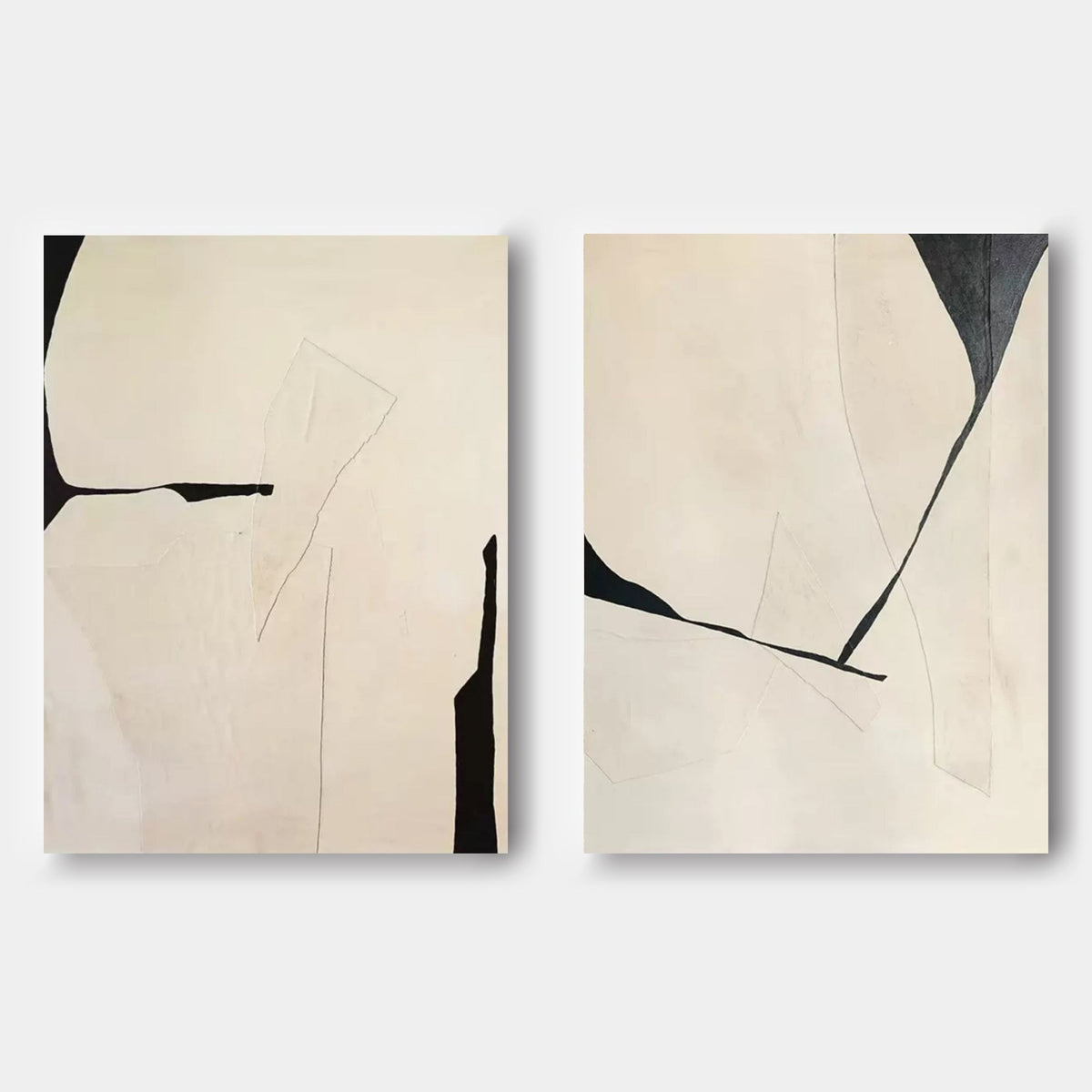 Ivory and Ink Abstract Diptych