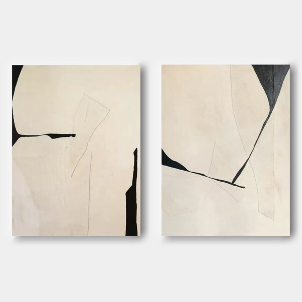 Ivory and Ink Abstract Diptych
