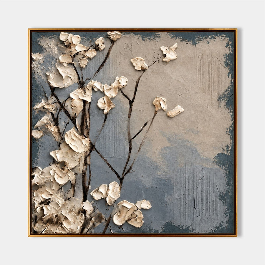 Ivory Blossoms on Slate Blue