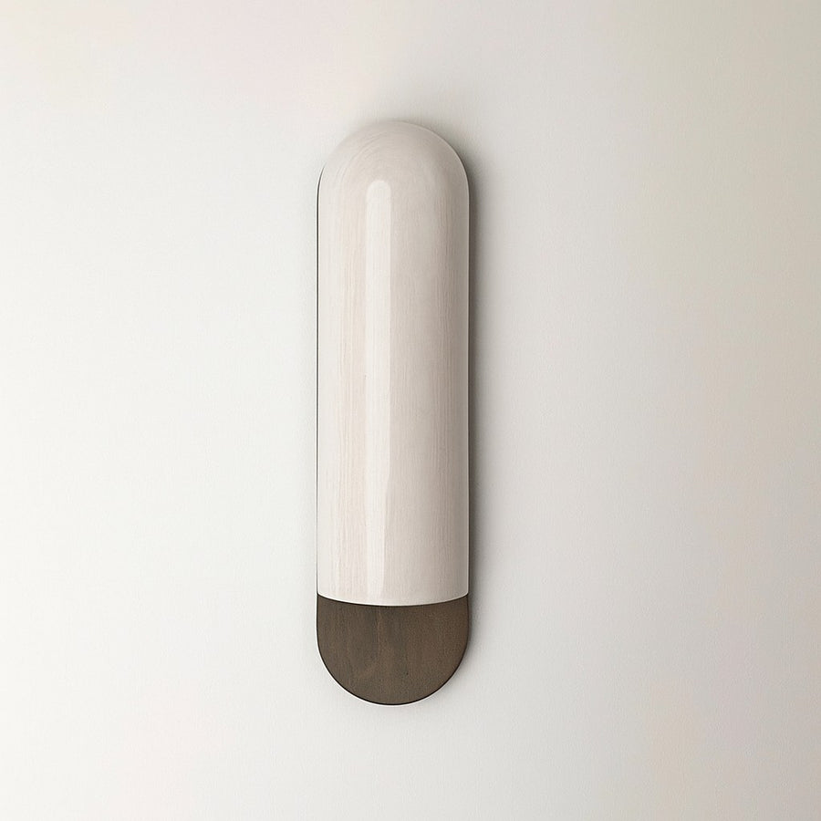 Ivory Crackle Ceramic Capsule Bronze Wall Sconce