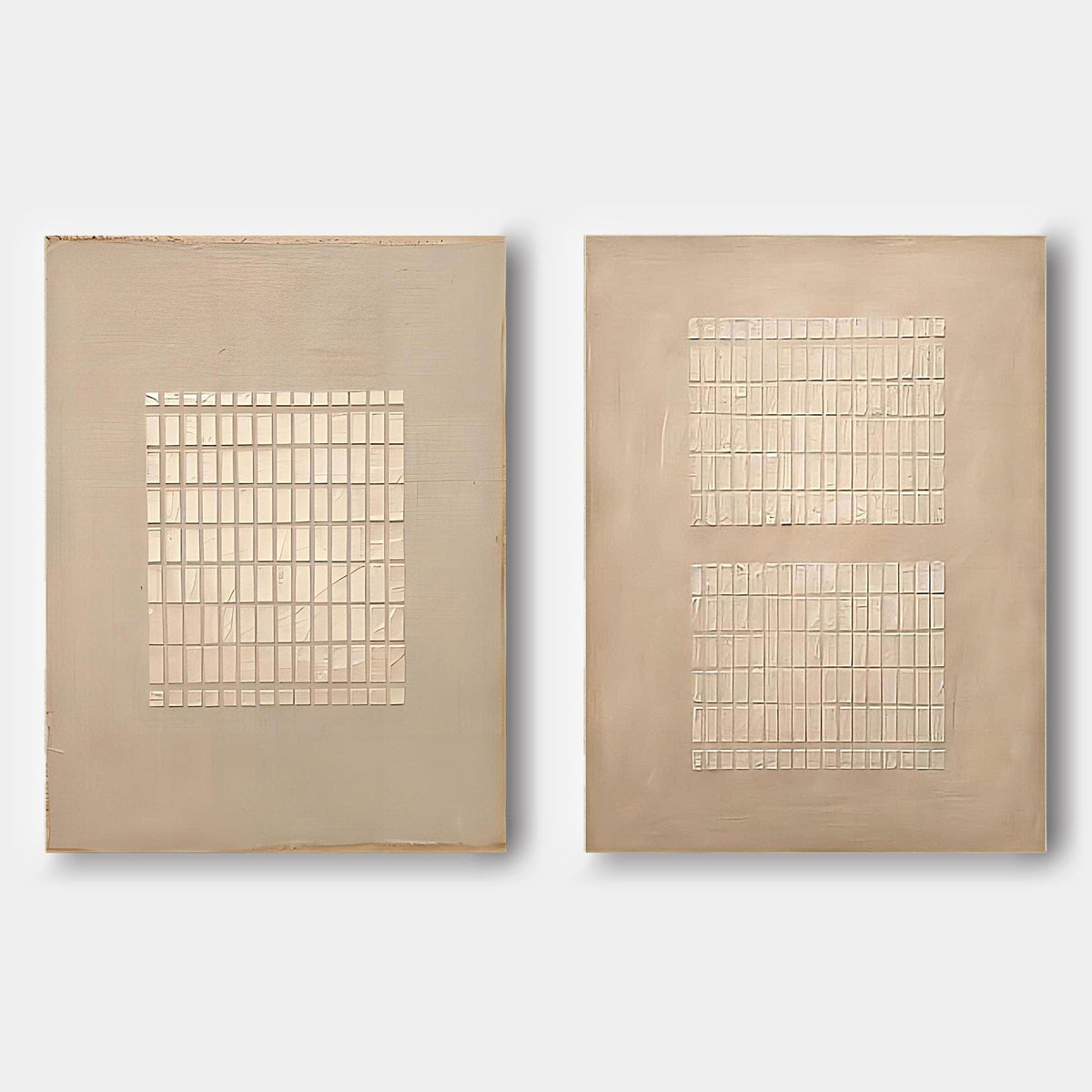 Ivory Grid Relief Diptych