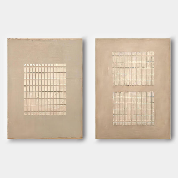 Ivory Grid Relief Diptych