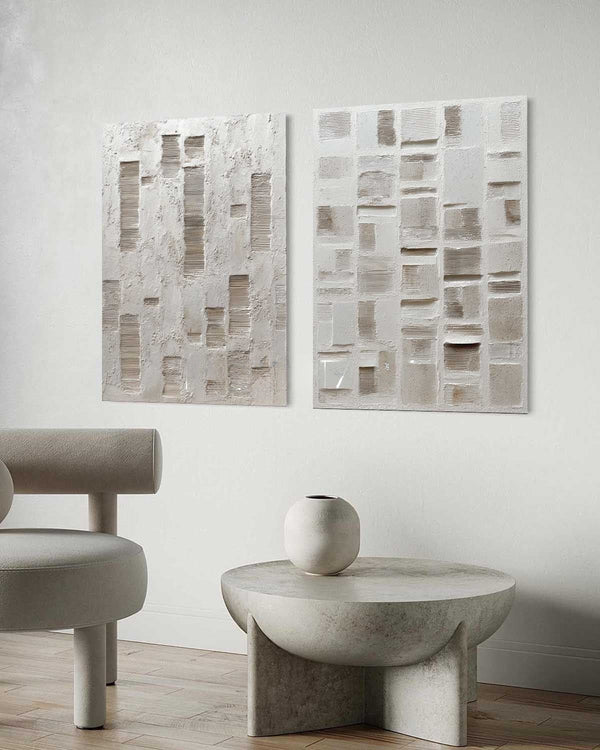 Ivory Plaster Relief Diptych