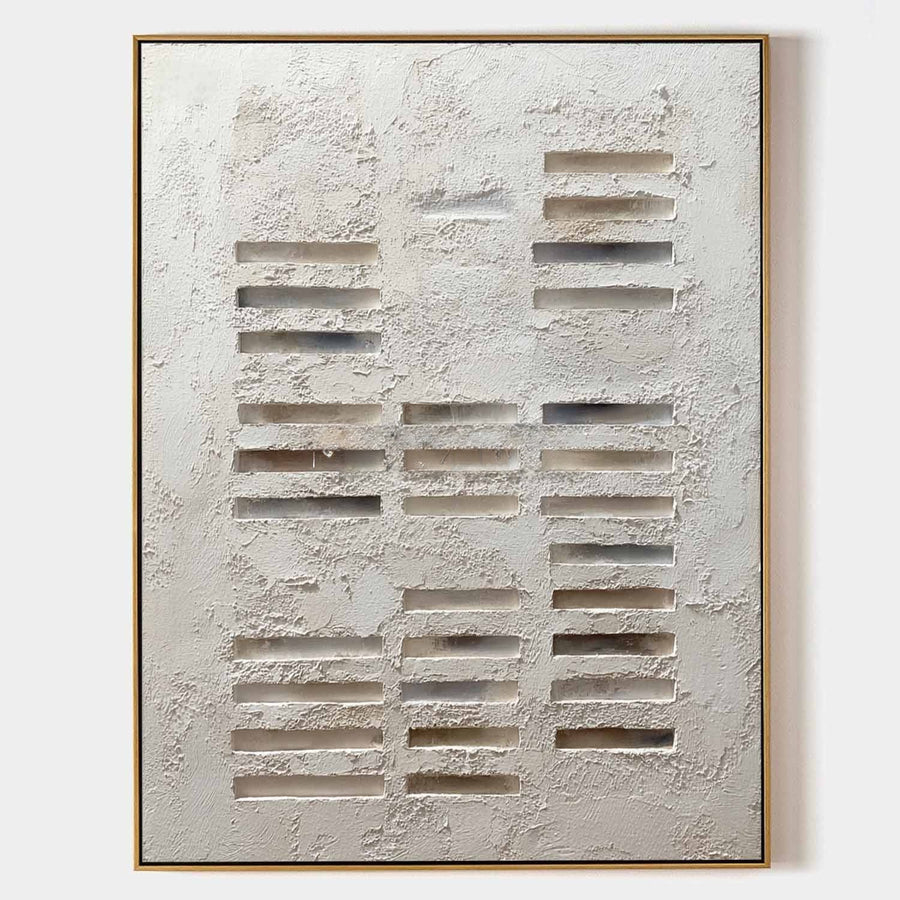 Ivory Plaster Relief with Carved Bars
