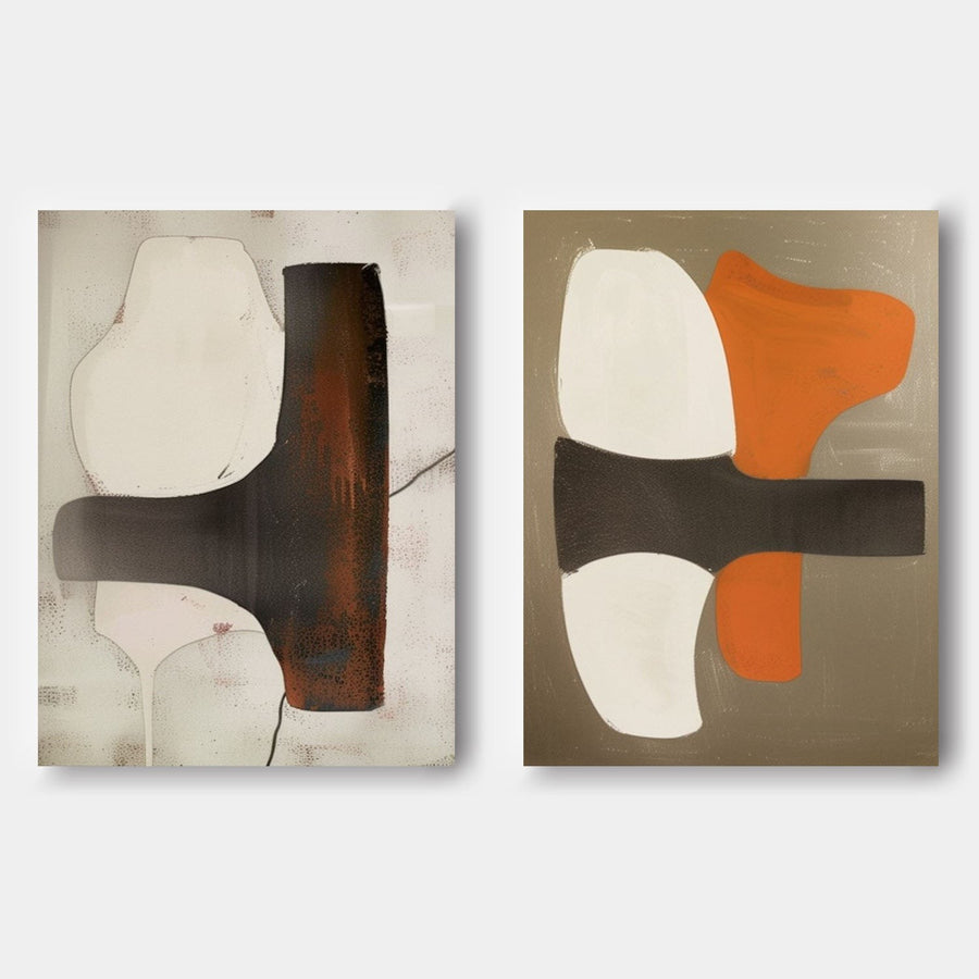 Ivory, Rust and Charcoal Abstract Pair