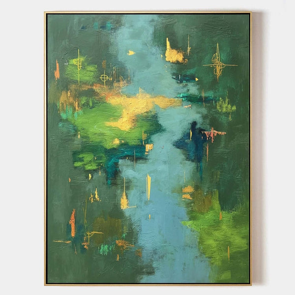 Jade River Abstract with Gold Marks