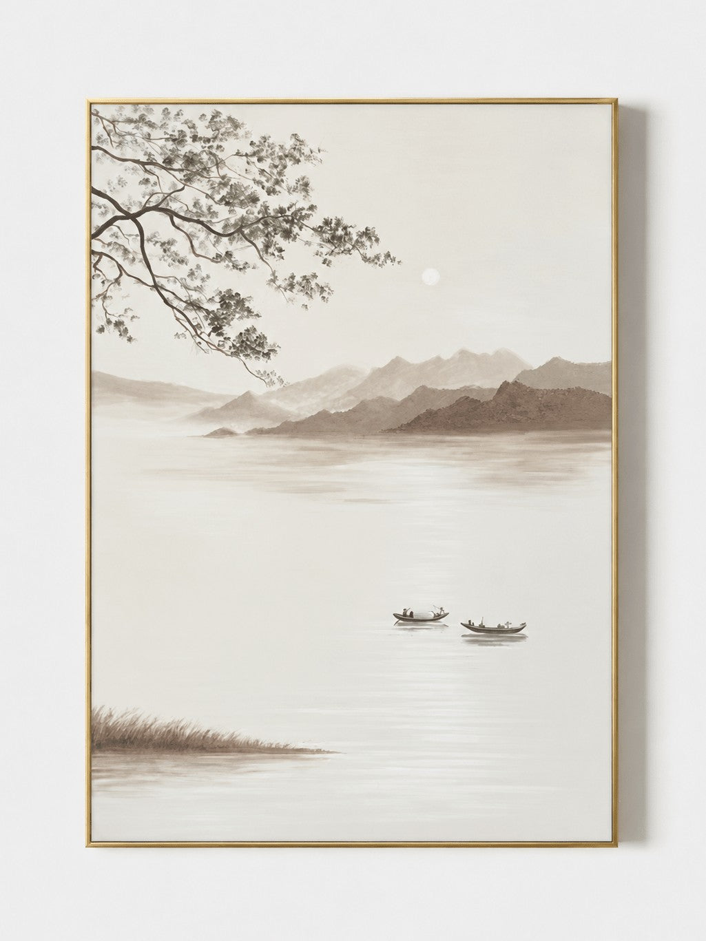 Japandi Minimalist Misty Lake Landscape Wall Art