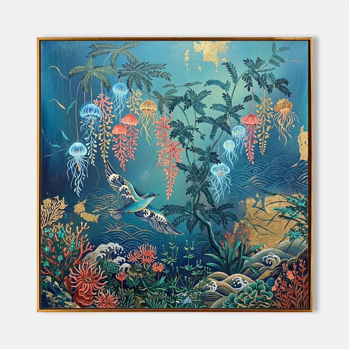 Jellyfish Garden in Teal and Gold