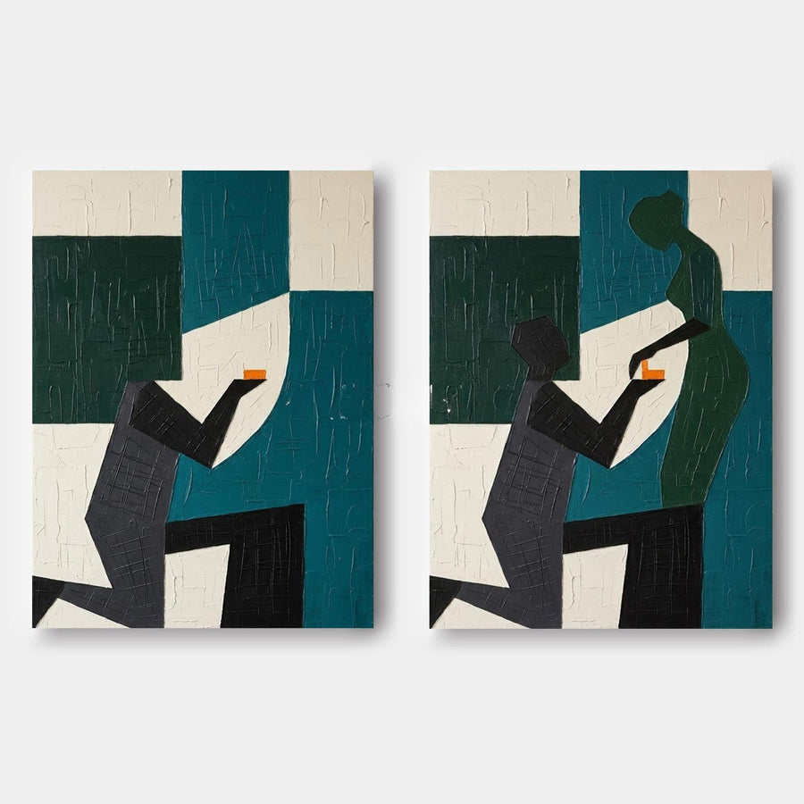 Kneeling Proposal in Teal Diptych