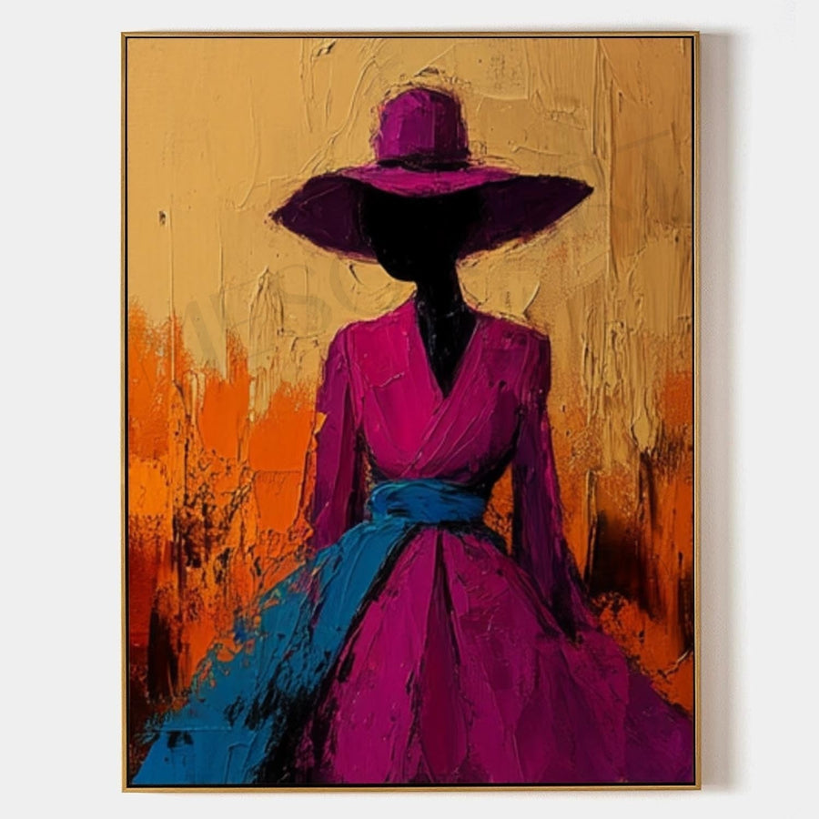 Lady in Magenta Wide-Brim Hat
