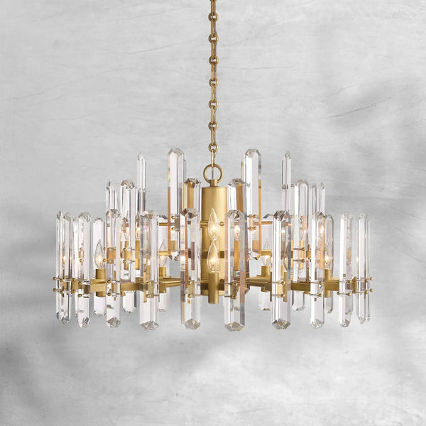 Large Brass and Clear Glass Ring Chandelier