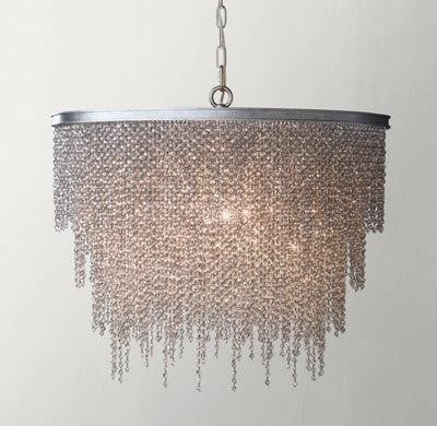 Large Cascading Crystal Bead Silver Round Pendant
