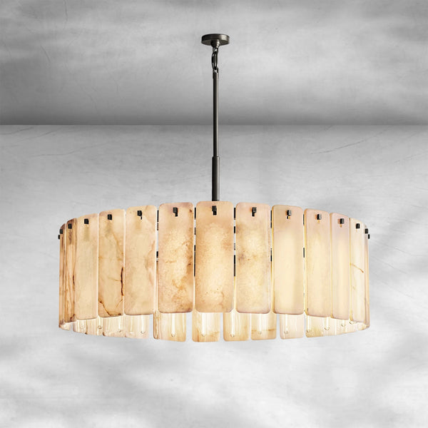 Large Onyx Panel Ring Chandelier with Steel Frame