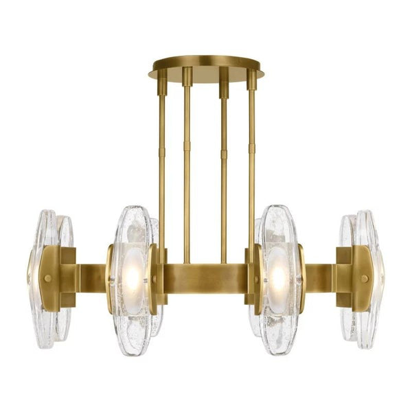 Large Round Bubble Glass and Brass Ring Chandelier
