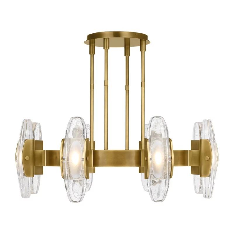 Large Round Bubble Glass and Brass Ring Chandelier