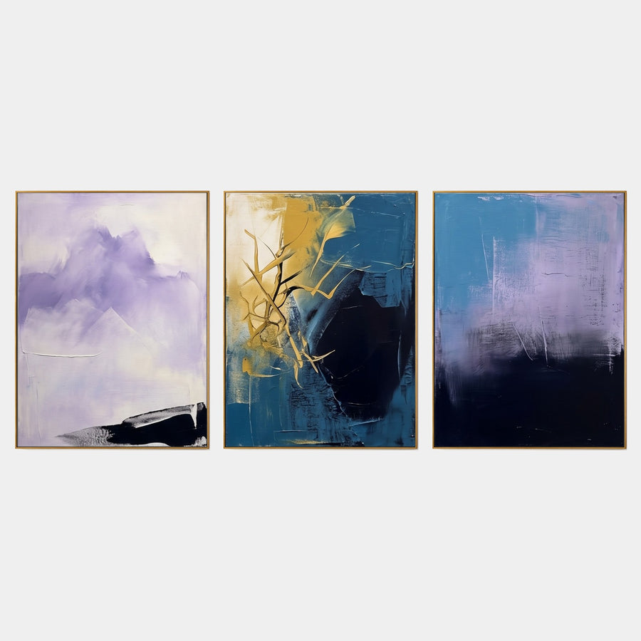 Lavender Mist and Gold Branch Triptych