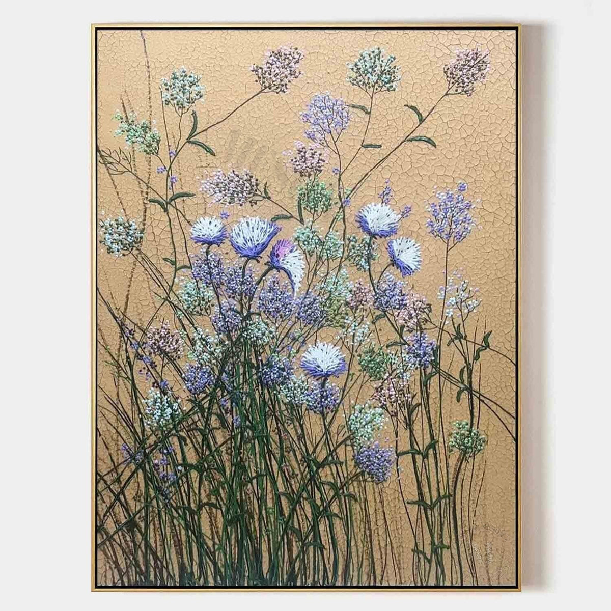 Lavender Wildflowers on Crackled Gold