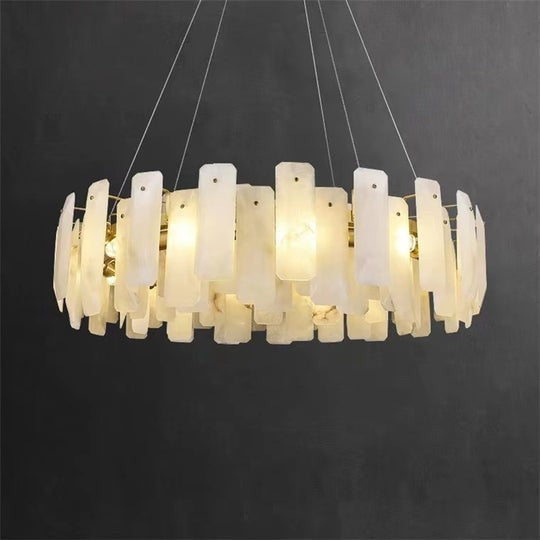 Layered Alabaster Flake Globe Chandelier with Copper